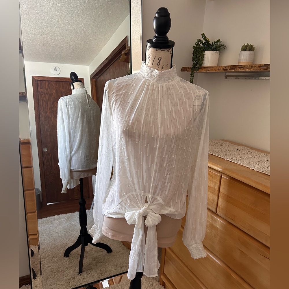 NWOT White Sheer Long Sleeve Blouse